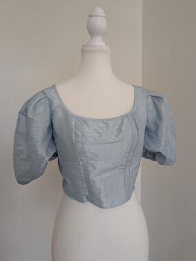 Light Blue Puff Sleeve Crop Top - Top Shop